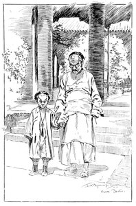 Eingang zur britischen Gesandtschaft, Peking. Der älteste Diener und sein Sohn, 1900