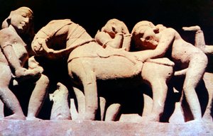 Erotische Skulptur, Hindu-Tempel, Khajuraho, Indien, 950 - 1050