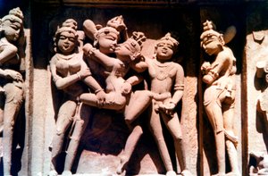 Erotische Skulptur, Hindu-Tempel, Khajuraho, Indien, 950 - 1050