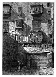 Fassade eines Hauses im alten Teil von Kairo, Ägypten, ca. 1890