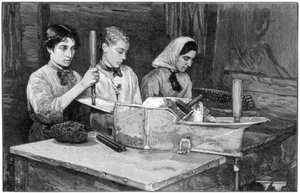 Füllen von Patronen mit Dynamitpulver in Isleten, bei Flüelen, Schweiz, 1893 von Unbekannt