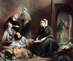 Florence Nightingale, britische Krankenschwester und Krankenhausreformerin, im Scutari-Krankenhaus, Türkei, 1855
