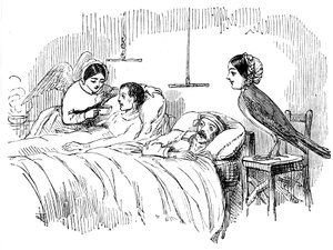 Florence Nightingale beobachtet eine Krankenschwester bei der Arbeit, 1854 von Unbekannt