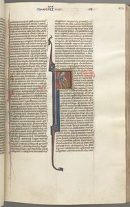 Fol. 112r, Könige II, historiierte Initiale F, die Enthauptung des Amalekiters, ca. 1275-1300