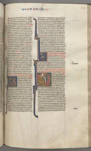 Fol. 317r, Baruch, historiierte Initiale H, Baruch sitzt an einem Schreibtisch und schreibt auf eine Schriftrolle