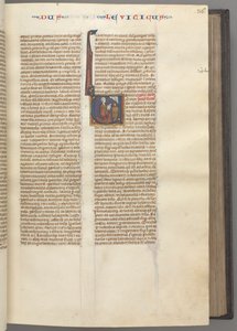 Fol. 36r, Levitikus, historisierte Initiale V, Moses opfert ein Lamm auf einem Altar, ca. 1275