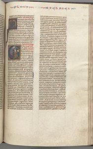 Fol. 370r, Makkabäer I, historiierte Initiale E, Mathathias tötet den abgöttischen Juden, um 1275-1300 von Unbekannt