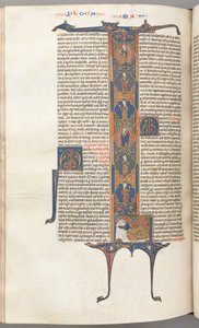 Fol. 391v, Matthäus, ganzseitige historiierte Initiale L, der Baum Jesse, mit einem schlafenden Jesse von Unbekannt