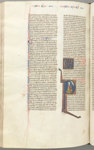 Fol. 440v, Korinther I, historiierte Initiale P, Paulus kniet und spricht mit der Büste Gottes oben, ca.