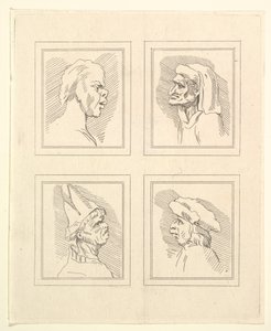 Vier Köpfe aus Karikaturen von Leonardo da Vinci, nach Zeichnungen von Wincelslaus Hollar