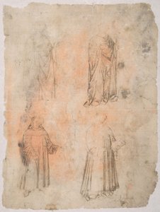 Vier Heilige recto, Zwei Heilige, sitzende Madonna und kniende Figur verso, 14. Jahrhundert von Unbekannt