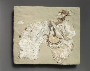 Fragment eines Wandgemäldes: Frau mit Mundschutz, ca. 7. Jahrhundert n. Chr.