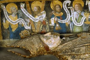 Frankreich - Somme - Département 80 - Amiens - Innenansicht der Kathedrale - Kleines Vierzeiler in altem Französisch untertitelt - „Das Martyrium des heiligen Firmin“ (Firmin von Amiens oder Pamplona, 272-303), mit St. Peter, St. Andreas und St. Johannes d von Unbekannt
