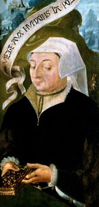 Frankreich - Somme - Département 80 - Abbeville - DR Musée Boucher de Perthes - Porträt von Mme Jean de Mourette - Triptychon-Detail von Saint Vulfran von Unbekannt