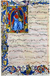 Francesco Landino spielt eine tragbare Orgel, 1325 - 1397