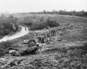 Französische 75. Artilleriebatterie, Aisne, Frankreich, 18. Juli 1918