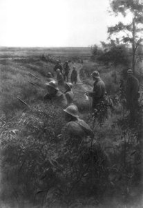 Französische Infanterieposition in einem versunkenen Weg, nördlich von Villers-Cotterets, Aisne, Frankreich, 1918
