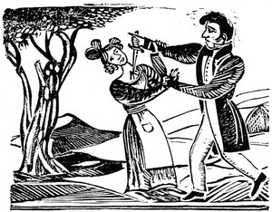 Französischer populärer Holzschnitt zur Darstellung von Morden, ca. 1840 1964