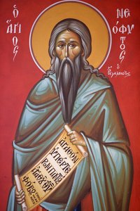 Fresko in der Heilig-Kreuz-Kirche, Pedoulas. Heiliger Neophytos, 20150510, Pedoulas, Zypern