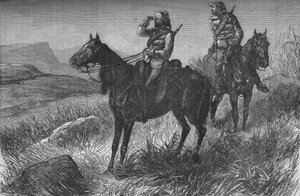 Frontier Light Horse, auf Vedette-Dienst, entdeckt Zulus in der Nähe von Woods Camp, auf Kambula Hill, ca. 1880 von Unbekannt