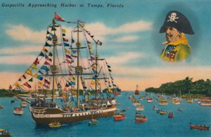 Gasparilla nähert sich dem Hafen von Tampa, Florida, ca. 1940er Jahre von Unbekannt