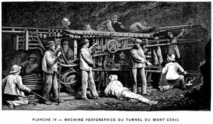 Germain Sommeillers Druckluft-Felsbohrer, verwendet beim Bau des Mont-Cenis-Tunnels, 1874