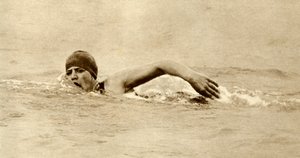 Gertrude Ederle, erste Frau, die den Ärmelkanal durchschwamm, 1926, 1935