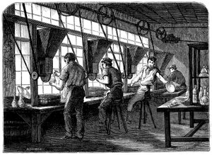 Glasschneider an ihren Rädern, um 1870