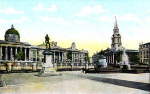 Gordon-Statue und Nationalgalerie, Trafalgar Square, London