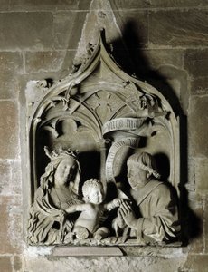 Gotische Kunst: Epitaph eines Kanonikers, Steinskulptur von Nicolas de Leiden. 1463, Kathedrale Notre Dame, Straßburg (Bas-Rhin) von Unbekannt