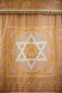 Große Chorsynagoge. Synagoge Heiliger Schrein Vorhang mit Davidstern, Sankt Petersburg, Russland
