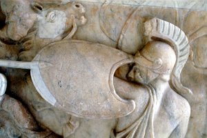 Griechischer Hoplit im Kampf gegen die Amazonen, 30 v. Chr. - 200 n. Chr. von Unbekannt
