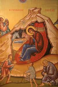 Griechisch-orthodoxe Ikone, die die Geburt Christi darstellt, Thessaloniki, Griechenland von Unbekannt