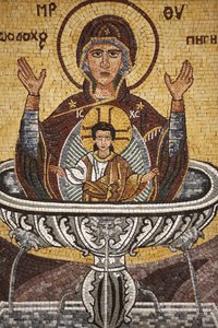 Griechisch-orthodoxe Ikone, die Maria als Quelle des Lebens in der St.-Georgs-orthodoxen Kirche darstellt, Madaba, Jordanien