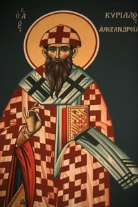 Griechisch-orthodoxe Ikone, die den Heiligen Kyrill von Alexandria darstellt, Thessaloniki, Griechenland von Unbekannt