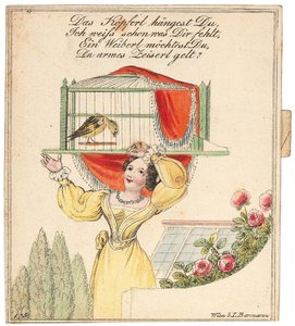 Grußkarte. Dein kleines Köpfchen hängt, ich weiß, was mit dir los ist..., nach 1815 von Unbekannt