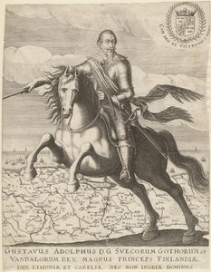 Gustav Adolf vor der Karte von Pommern im Hintergrund, 1630 von Unbekannt