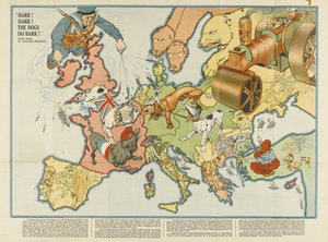 Hört! Hört! Die Hunde bellen! Europäische satirische Karte, 1914