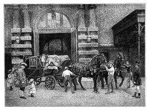Anspannen der schwarzen Pferde in den königlichen Stallungen, Buckingham Palace, London, um 1888 von Unbekannt