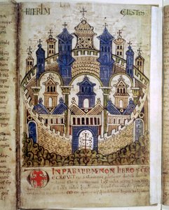 Himmlisches Jerusalem, eine Seite aus Liber Floridus, 12. Jahrhundert