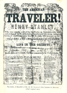 Henry M. Stanley, Flugblatt von der Vortragsreise in Amerika, Entdeckte im Alter von 31 Jahren Dr. Livingstone in Afrika