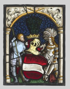 Heraldik-Panel, das einen Ritter und eine Dame mit den Wappen des Erzherzogtums Österreich darstellt, um 1515
