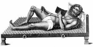 Hindu-Philosoph Pararum Soatuntre Perkasanund auf einem Bett aus Eisenspitzen liegend, 1811