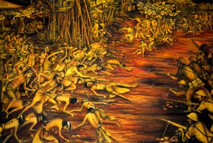 Geschichte; Kolonialherrschaft; Gemälde; Schlacht; Kampf der Niederländer gegen die Balinesen im Jahr 1908; Museum im Taman Gili Palast; Klungkung; Semarapura; Bali; Indonesien; Südostasien; Asien von Unbekannt