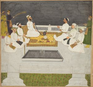 Husain Ali Khan unterhält seine Brüder, die Sayyid-Brüder, ca. 1712-19 von Unbekannt