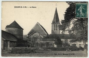 Île-de-France, Seine-et-Marne (77), Ozouer-le-Repos: Außenansicht der Kirche Saint-Aubin - Postkarte von 1908 von Unbekannt