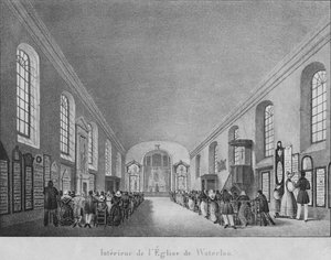 Innenraum der Kirche von Waterloo, um 1830 von Unbekannt