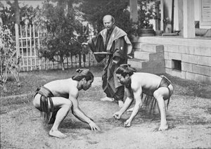 Japanische Wrestler bereit für einen Kampf, um 1902, 1903
