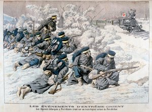 Japanischer Angriff auf einen Lazarettzug in der Nähe von Port Arthur, Mandschurei, Russisch-Japanischer Krieg, 1904