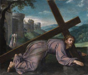 Jesus fällt unter dem Kreuz. Norditalienischer Maler des 17. Jahrhunderts von Unbekannt